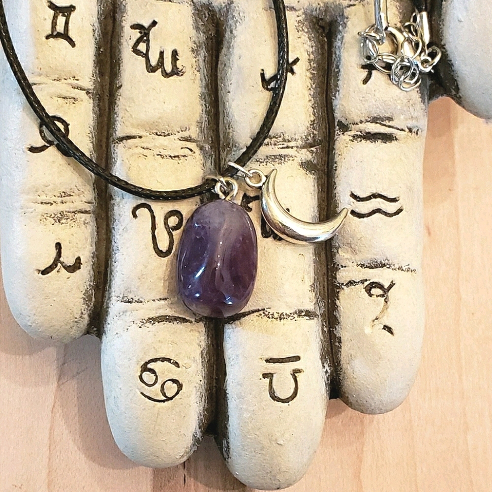 Amethyst Necklace Goth Halloween Moon Amulet Charm Pendant NWT